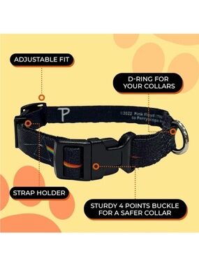 Perri's Pink Floyd Prisms Logo Dog Collar Black Size Large 56 - 70 lbs NEW W Tag